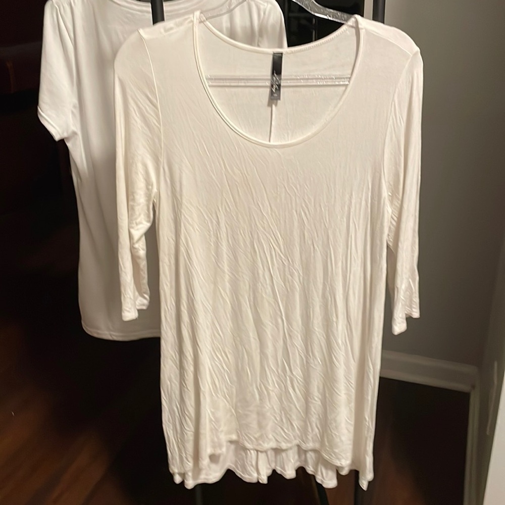 My Story M Solid White Tee Shirt Dress 3/4 Sleeves